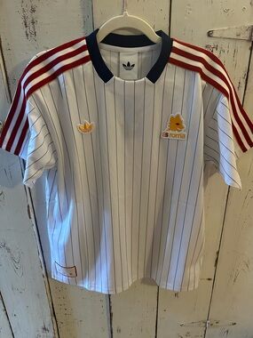 Adidas Originals AS Roma White Pinstripe Soccer Jersey. BNWT. Men’s size S